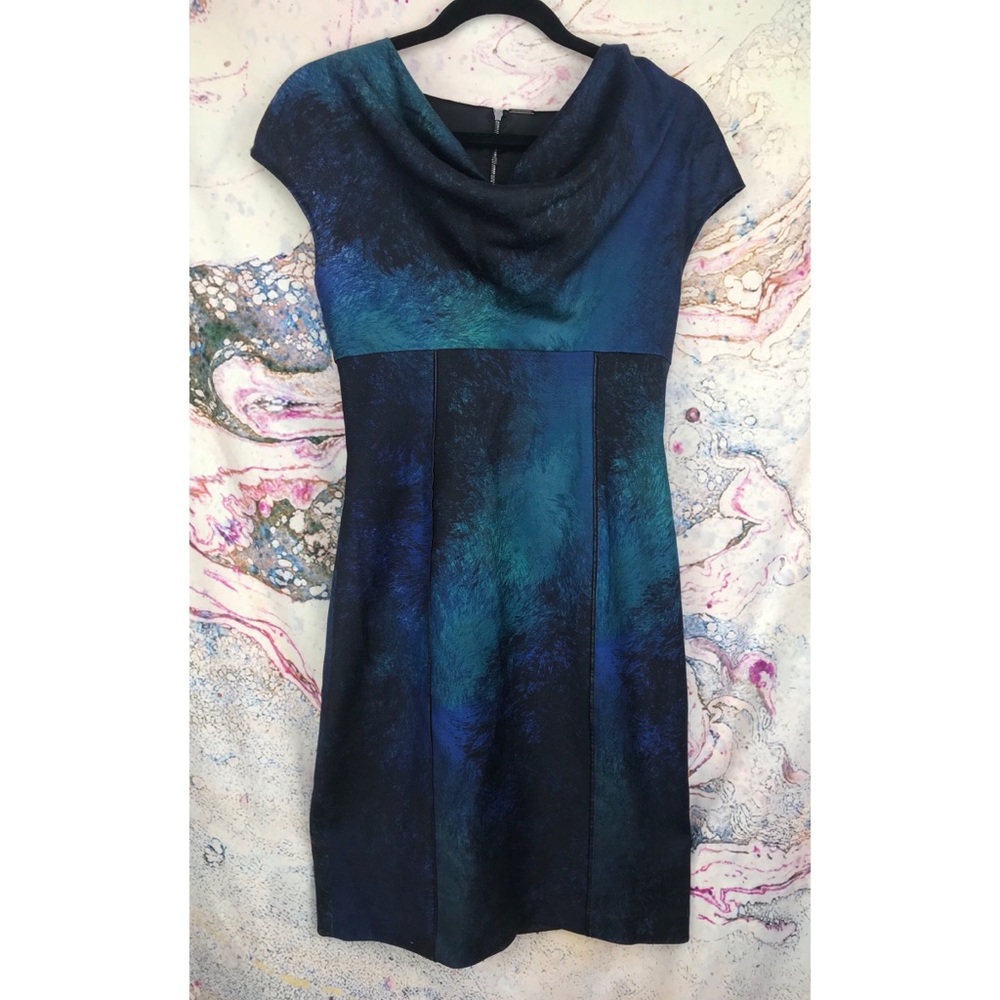 Elite tahari Kyler black blue sheath dress sz 4 - Picture 3 of 8